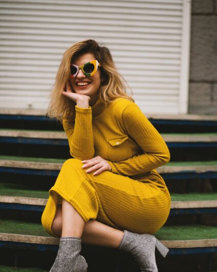 women s yellow long sleeved dress